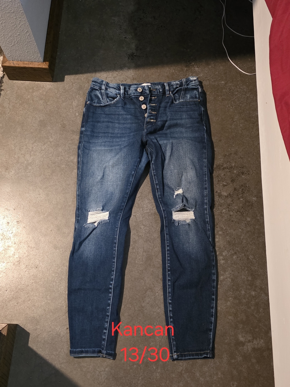 KanCan Distressed Boyfriend Jeans in Dark Blue